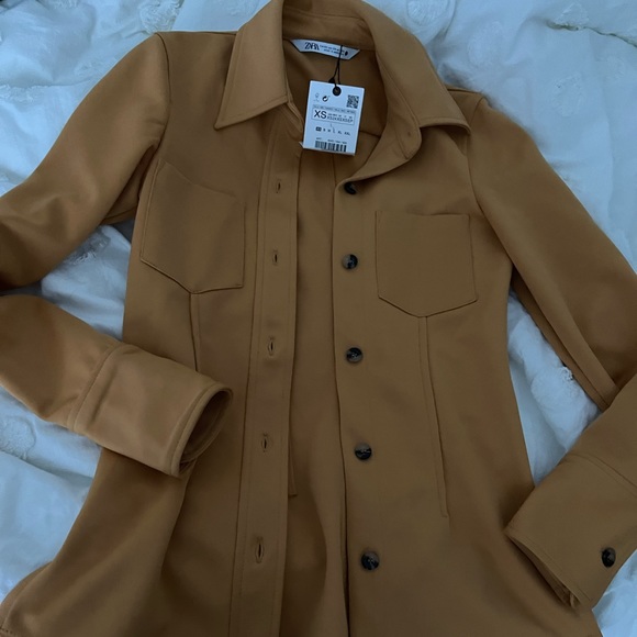 NWT ZARA FITTED KNIT SHIRT thick shacket shirt jacket xs marigold - Picture 4 of 11